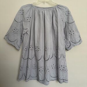 Karyn Seo Eyelet Pleated Babydoll Blouse Size S Boho Cotton Coquette Preppy